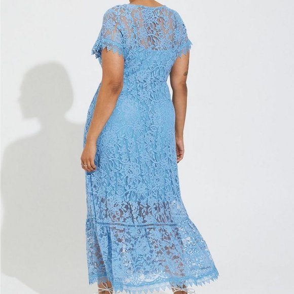 Torrid - Maxi Embroidered Mesh Button Front Dress in Blissful Blue - Picture 11 of 12